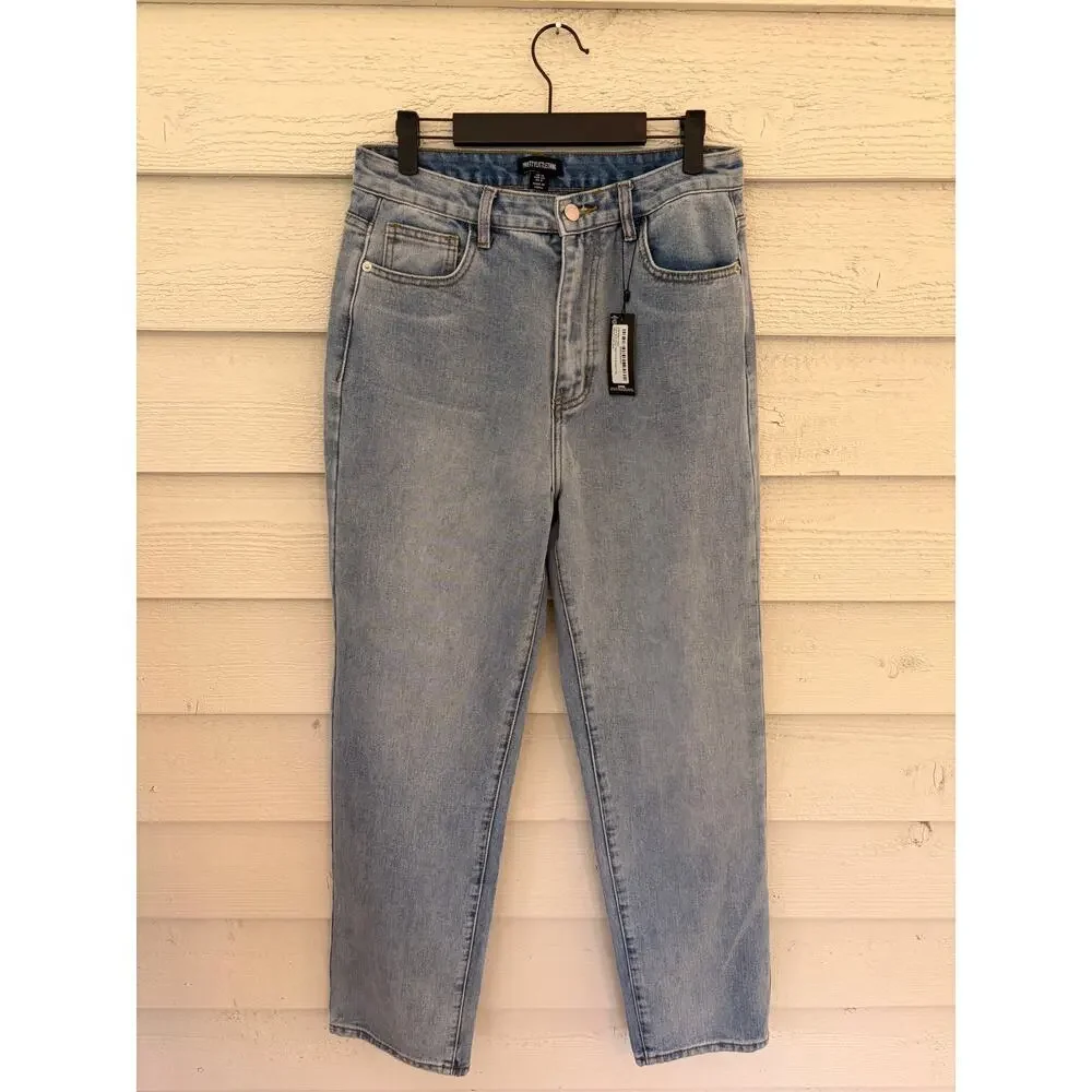 PrettyLittleThing Light Wash High Waist Straight Leg Jeans US 8 Tall